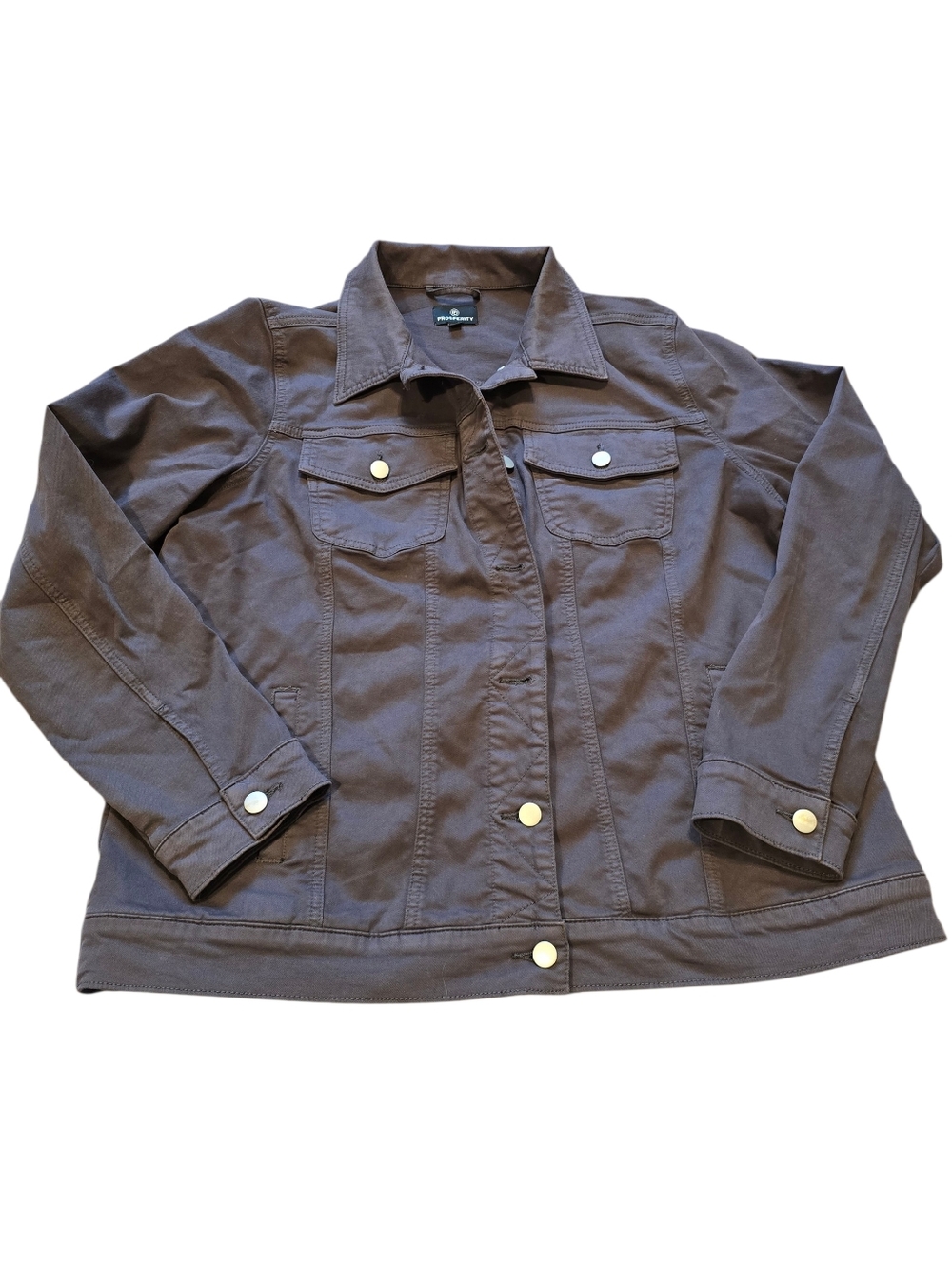 Prosperity Women’s 1X Dark Gray Button-Front Jacket Stretchy